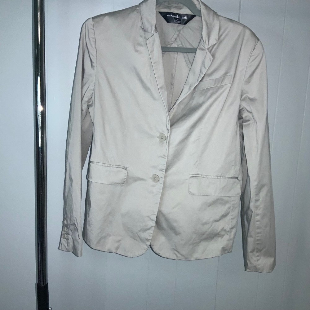 Norma Kamali Gray Single Breasted blazer sz 10 cotton blend lined capsule